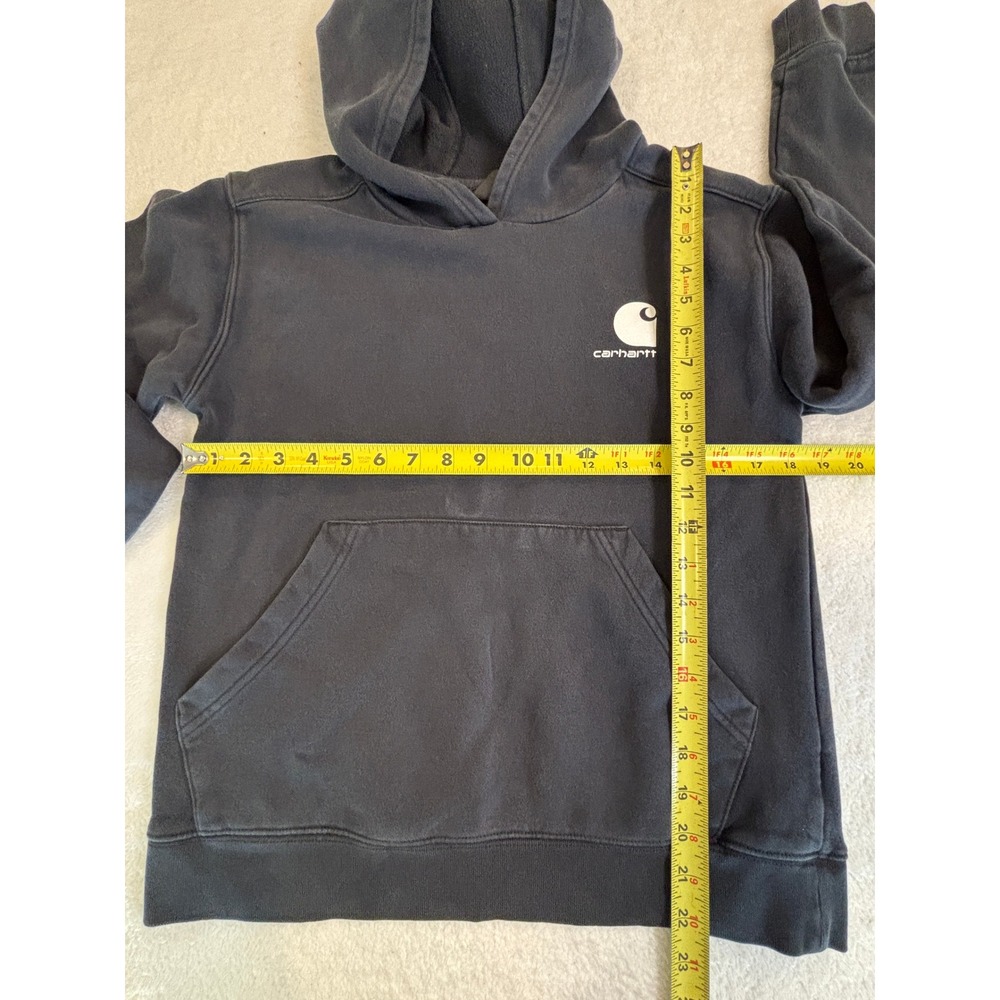 Carhartt Kids Black Logo Graphic Hoodie Sweatshirt Boys Large 14-16 Fleece - Picture 4 of 5